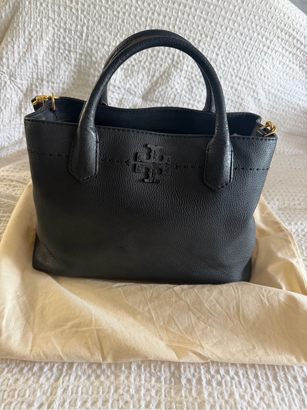 Tory Burch Black Pebbled Leather Tote with Top Handles - Picture 8 of 8